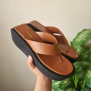 Frame Le Ocean Platform Leather Chunky Sandals In Tobacco Brown 37.5 US 7